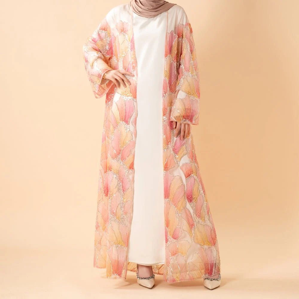 Petal Glow Hand-Embroidered Open Abaya — Secret Garden Series (MOA295) - Image 7