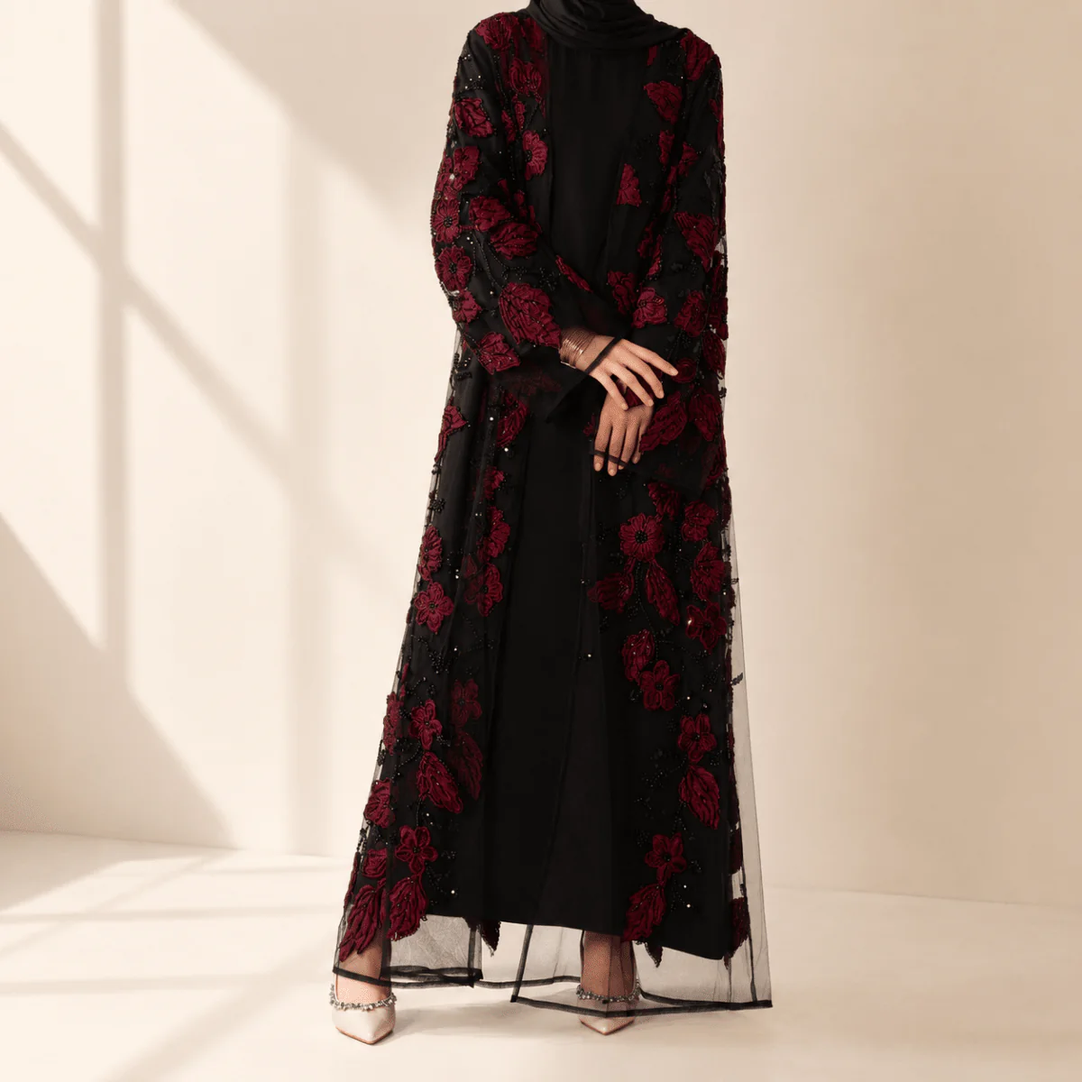 Sunlit Petals Floral Embroidered Abaya – Secret Garden Series (MOA300) - Image 2