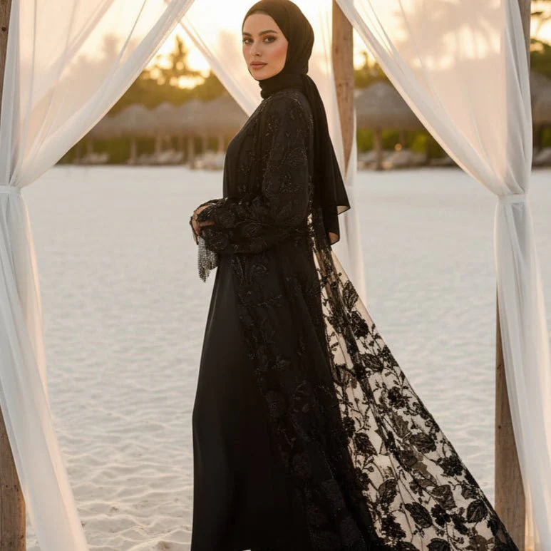 Sunlit Petals Floral Embroidered Abaya – Secret Garden Series (MOA300) - Image 20