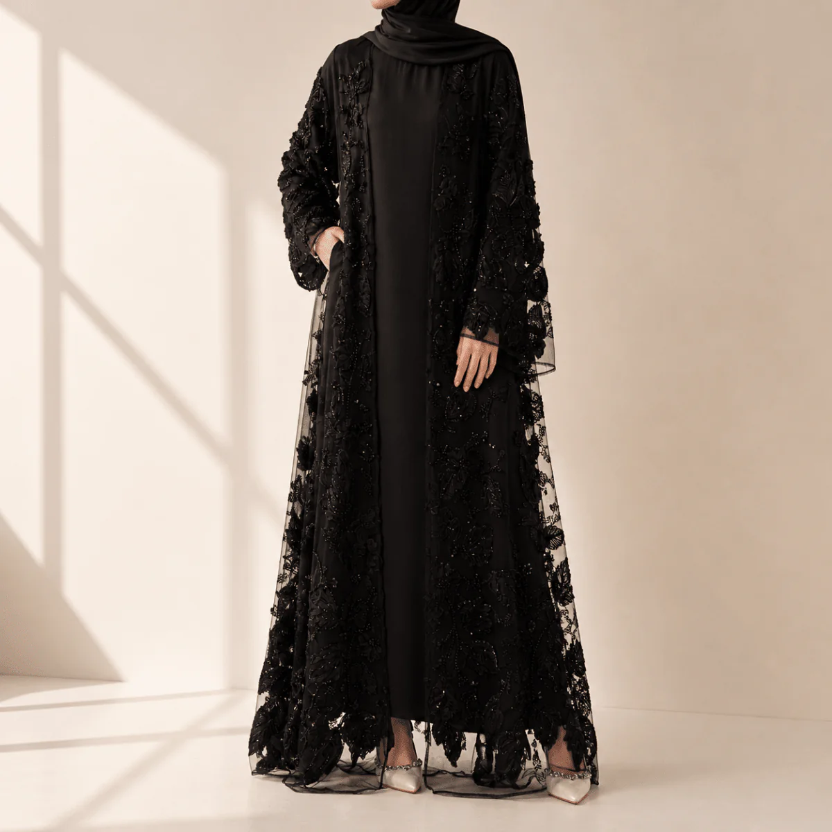 Sunlit Petals Floral Embroidered Abaya – Secret Garden Series (MOA300) - Image 3