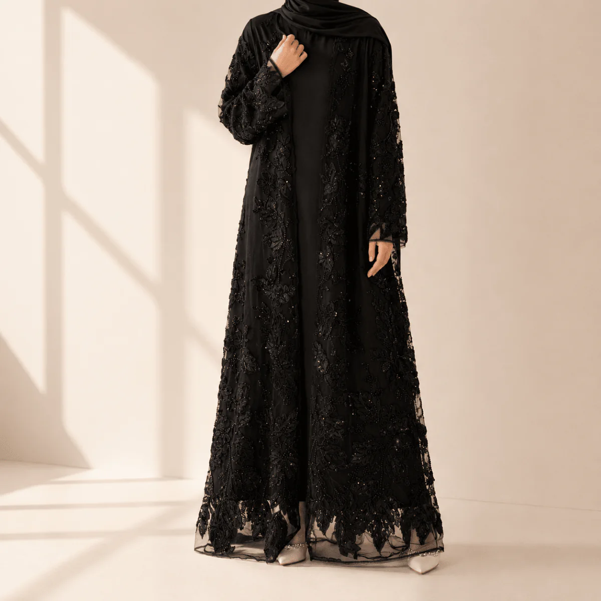 Sunlit Petals Floral Embroidered Abaya – Secret Garden Series (MOA300) - Image 4