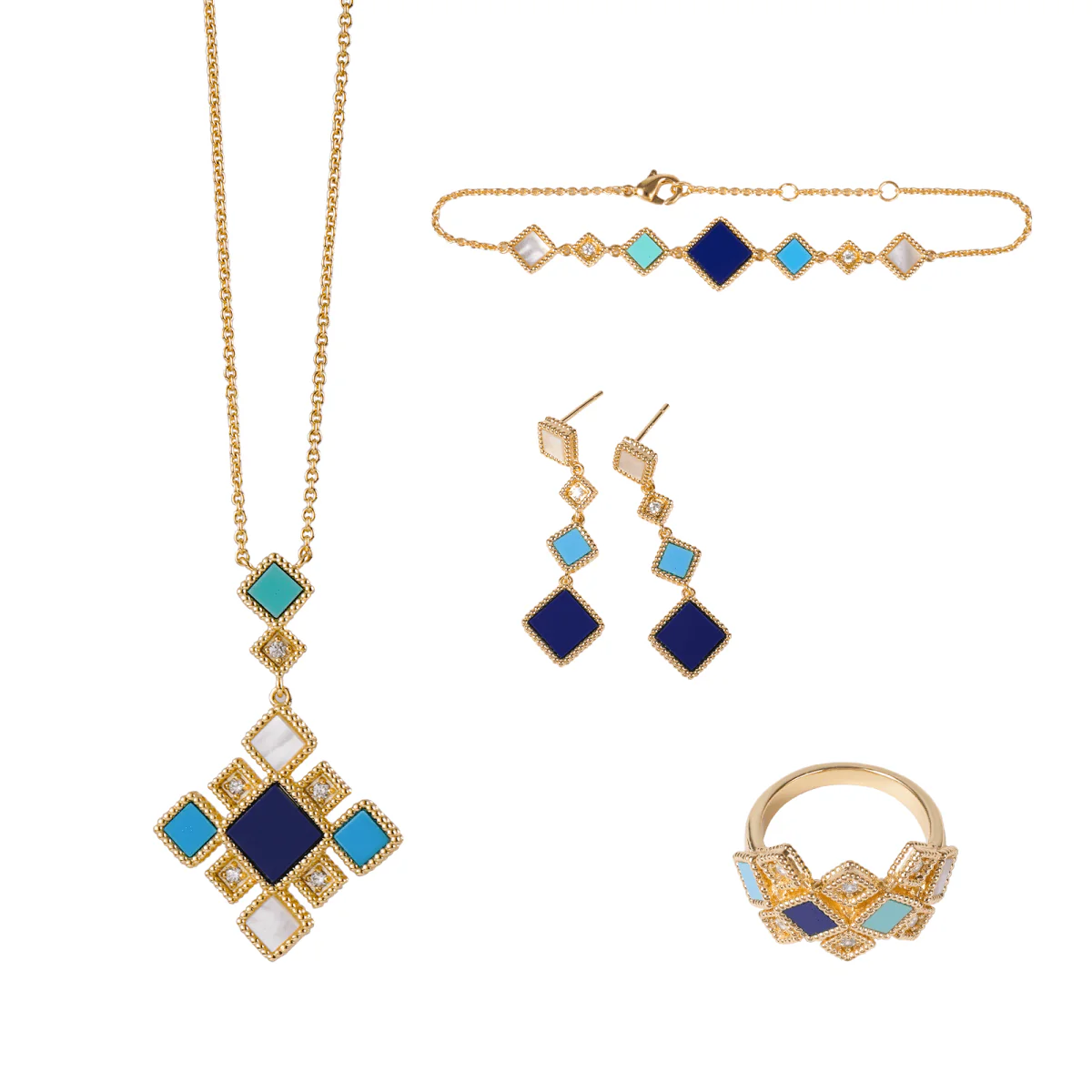 Celeste Geometric Gemstone Jewelry Set | Islamic Blue Stone Jewelry Set (MAC253) - Image 10