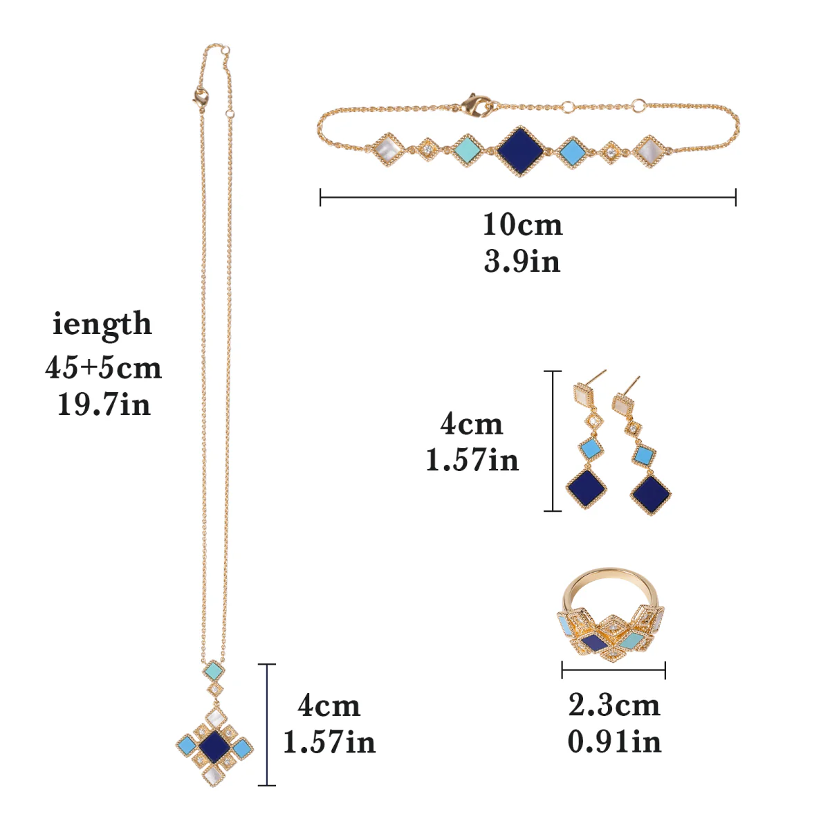Celeste Geometric Gemstone Jewelry Set | Islamic Blue Stone Jewelry Set (MAC253) - Image 11