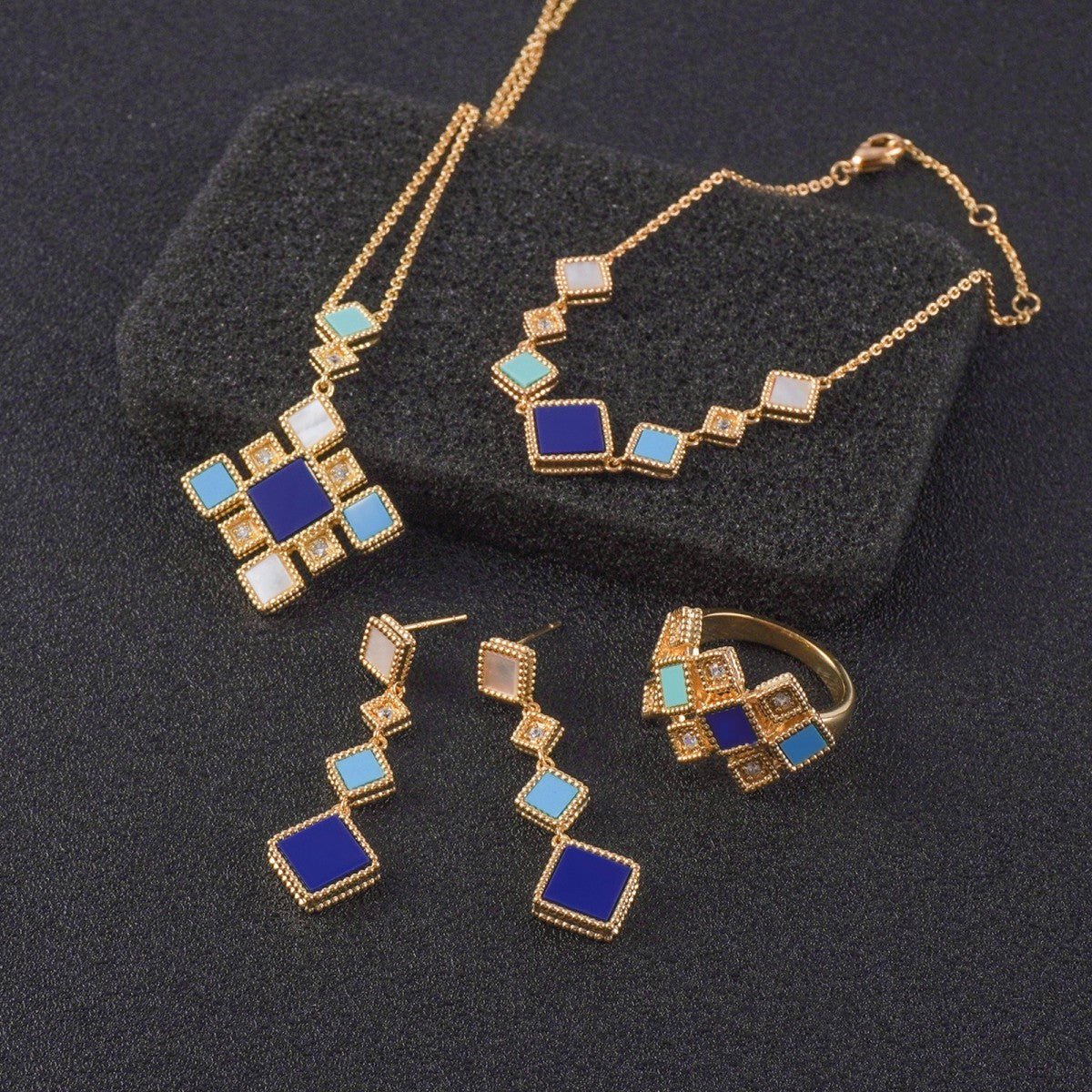 Celeste Geometric Gemstone Jewelry Set | Islamic Blue Stone Jewelry Set (MAC253) - Image 2