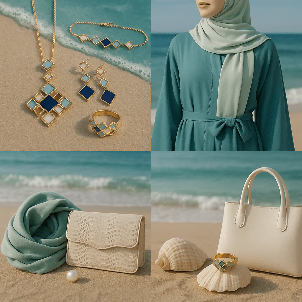 Celeste Geometric Gemstone Jewelry Set | Islamic Blue Stone Jewelry Set (MAC253) - Image 3