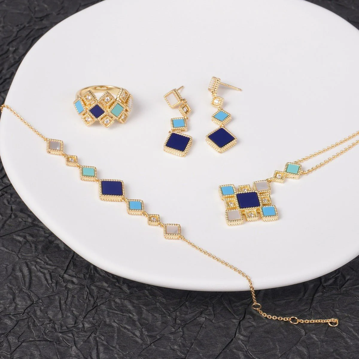 Celeste Geometric Gemstone Jewelry Set | Islamic Blue Stone Jewelry Set (MAC253) - Image 7