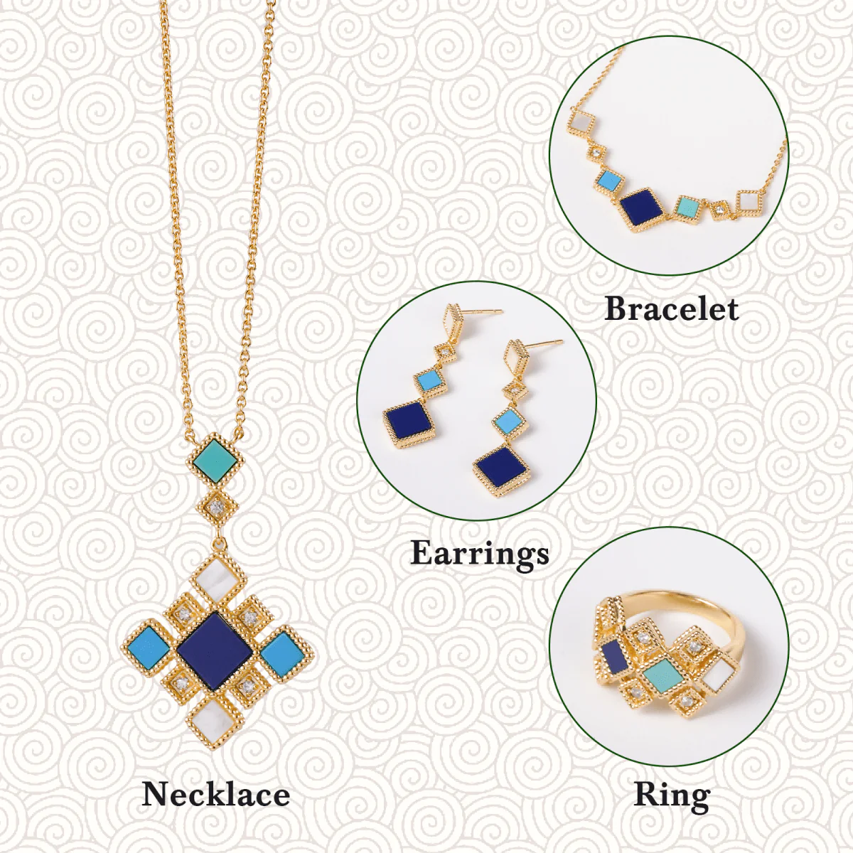Celeste Geometric Gemstone Jewelry Set | Islamic Blue Stone Jewelry Set (MAC253) - Image 8