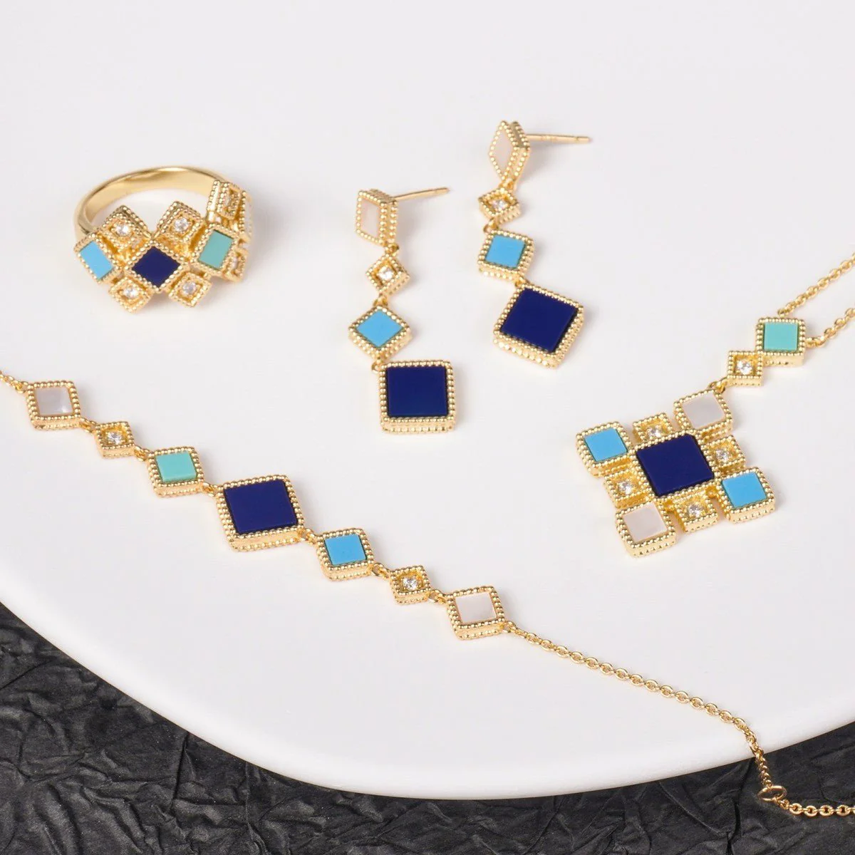 Celeste Geometric Gemstone Jewelry Set | Islamic Blue Stone Jewelry Set (MAC253) - Image 9