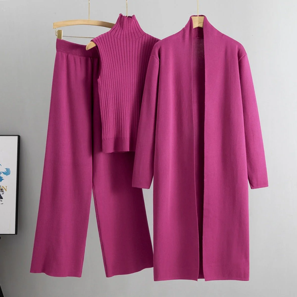 Luxury Knit Oversized Shawl Cardigan Three-Piece Set (MS090) - Image 10