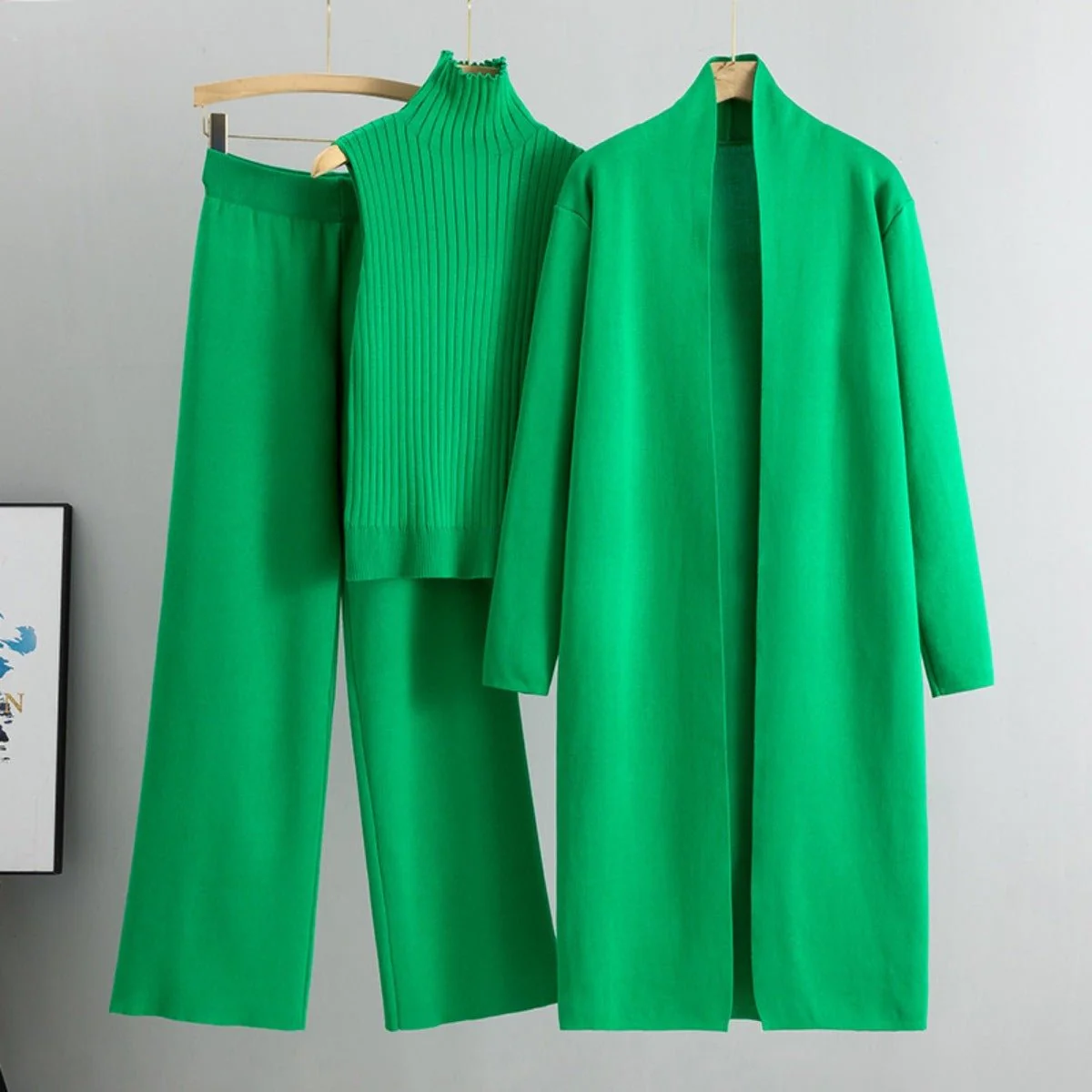 Luxury Knit Oversized Shawl Cardigan Three-Piece Set (MS090) - Image 11