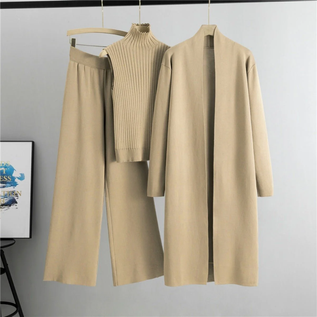 Luxury Knit Oversized Shawl Cardigan Three-Piece Set (MS090) - Image 12