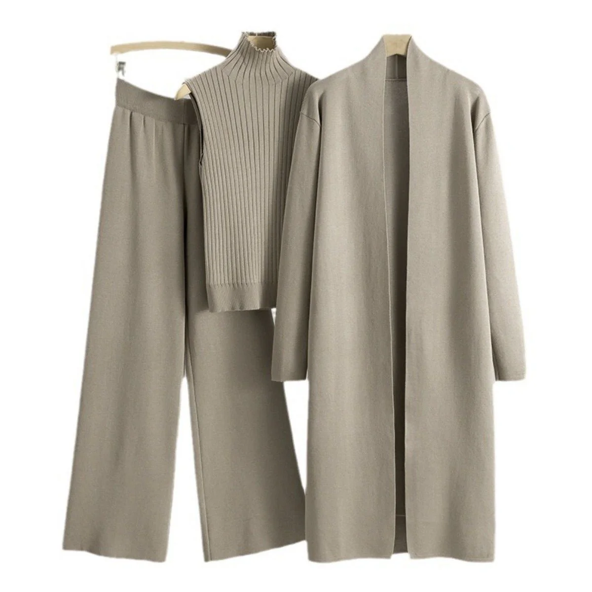 Luxury Knit Oversized Shawl Cardigan Three-Piece Set (MS090) - Image 13