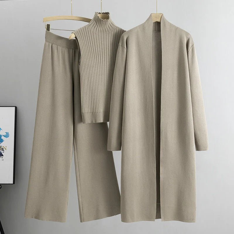 Luxury Knit Oversized Shawl Cardigan Three-Piece Set (MS090) - Image 25