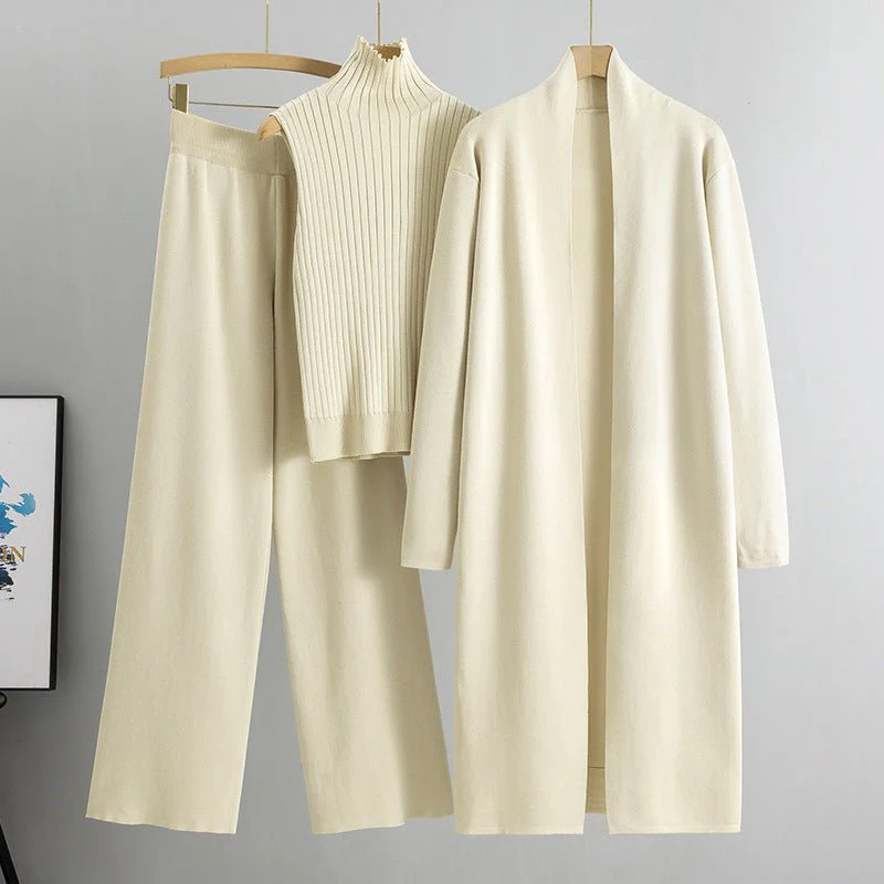 Luxury Knit Oversized Shawl Cardigan Three-Piece Set (MS090) - Image 26