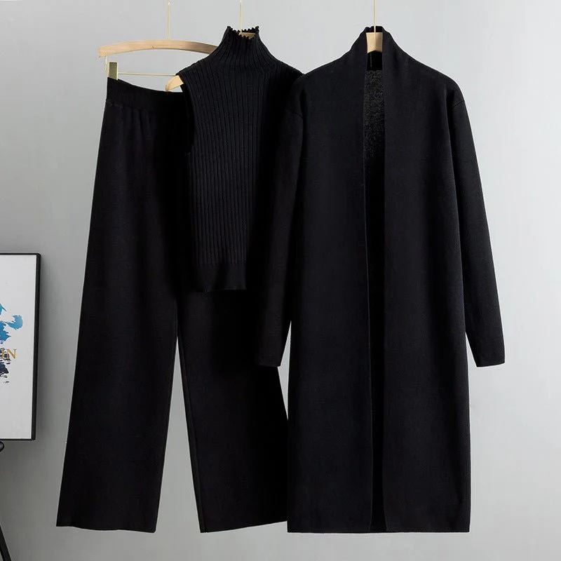 Luxury Knit Oversized Shawl Cardigan Three-Piece Set (MS090) - Image 27