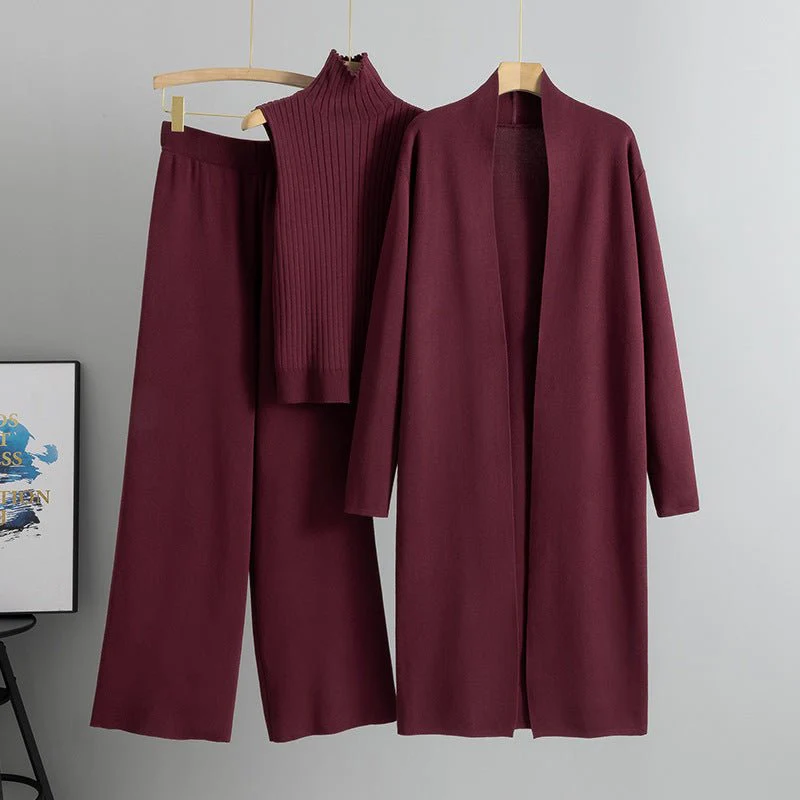 Luxury Knit Oversized Shawl Cardigan Three-Piece Set (MS090) - Image 28