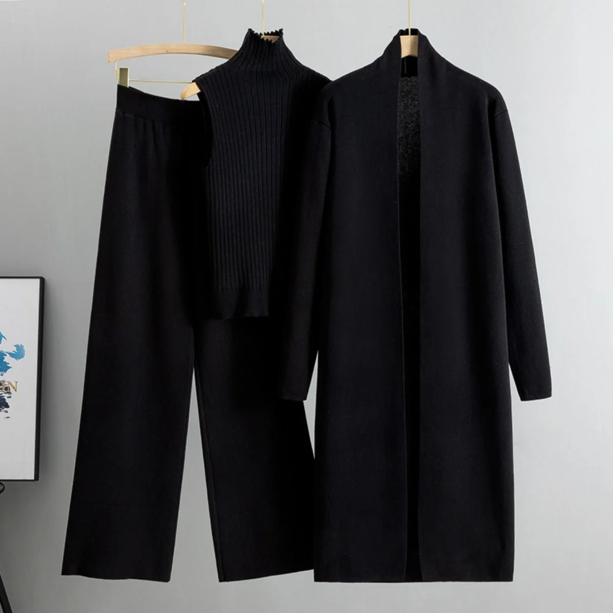 Luxury Knit Oversized Shawl Cardigan Three-Piece Set (MS090) - Image 3