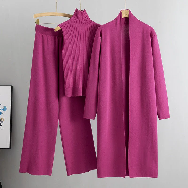 Luxury Knit Oversized Shawl Cardigan Three-Piece Set (MS090) - Image 34