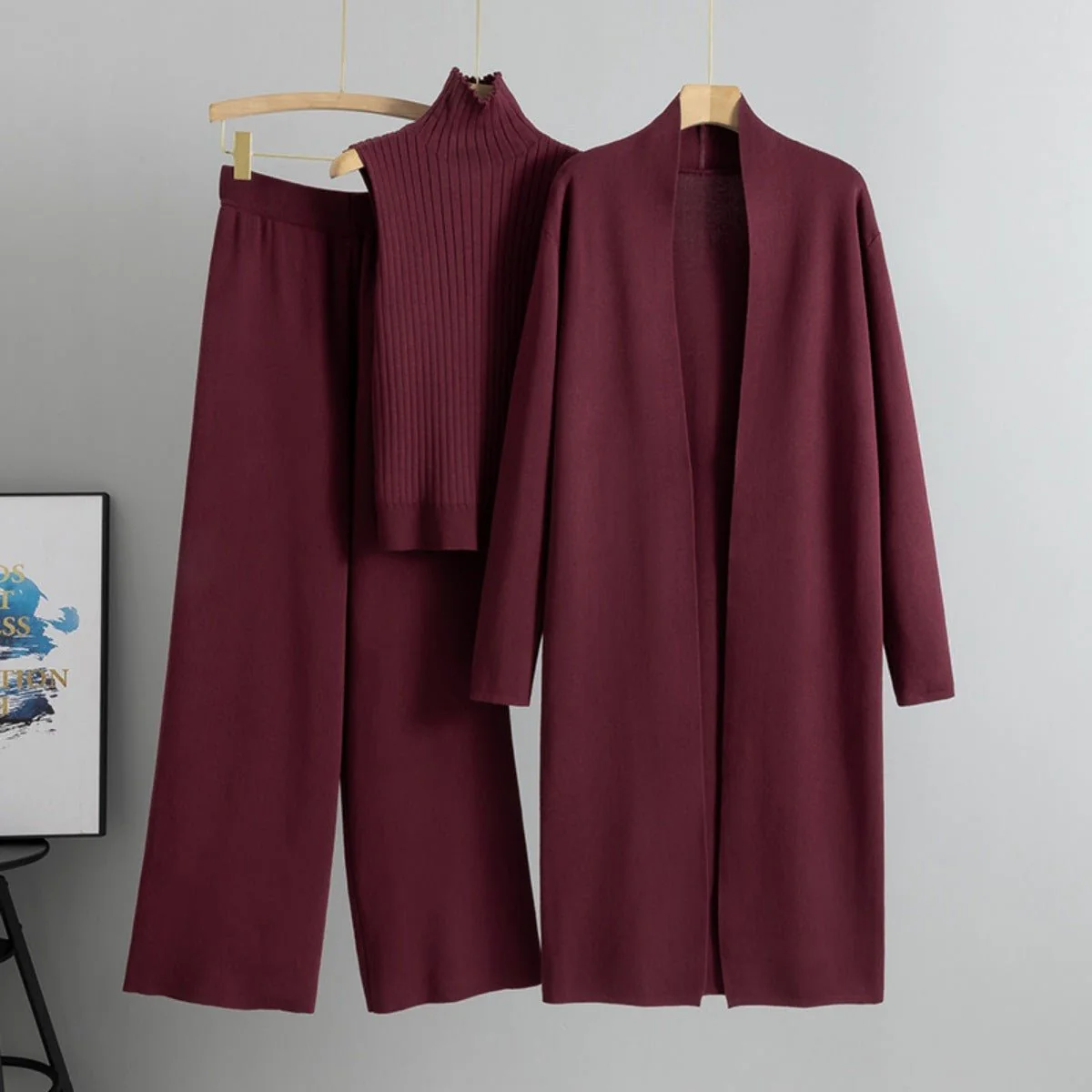 Luxury Knit Oversized Shawl Cardigan Three-Piece Set (MS090) - Image 4