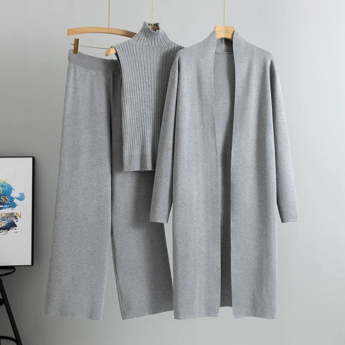 Luxury Knit Oversized Shawl Cardigan Three-Piece Set (MS090) - Image 6