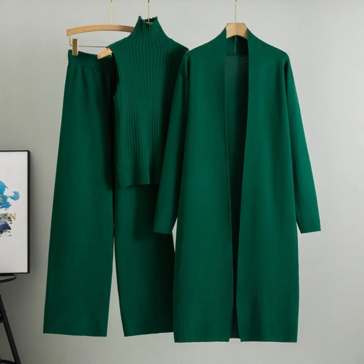 Luxury Knit Oversized Shawl Cardigan Three-Piece Set (MS090) - Image 8