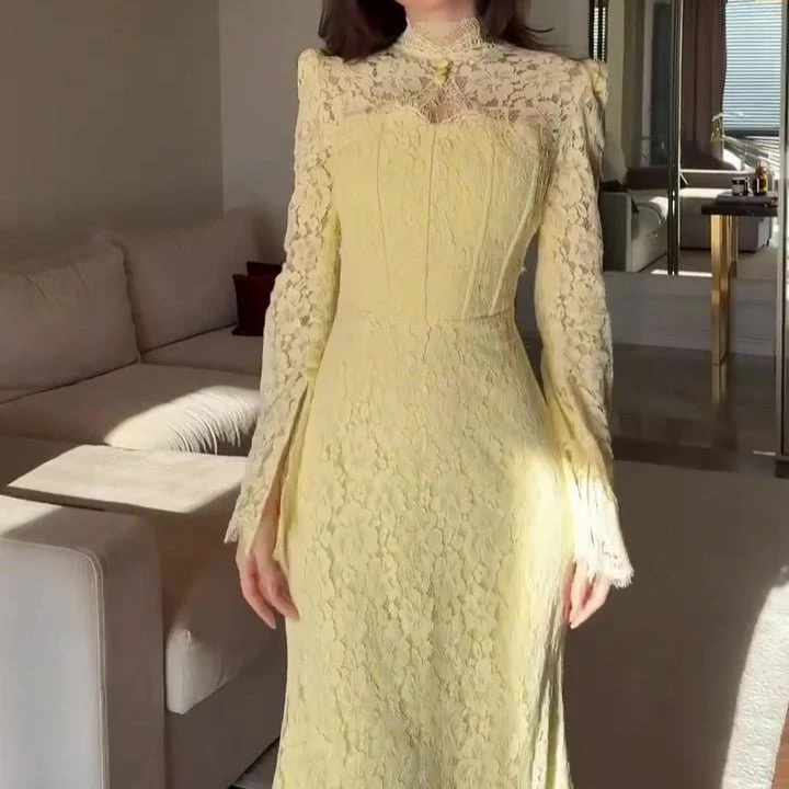 Luxury Lace Dress with Bell Sleeves(MS339) - Image 11