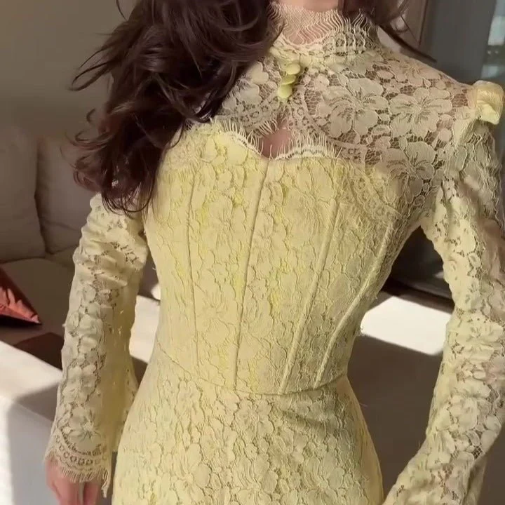 Luxury Lace Dress with Bell Sleeves(MS339) - Image 12