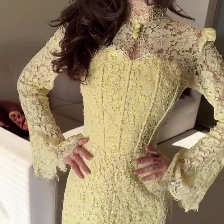 Luxury Lace Dress with Bell Sleeves(MS339) - Image 13