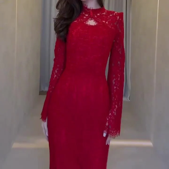 Luxury Lace Dress with Bell Sleeves(MS339) - Image 16