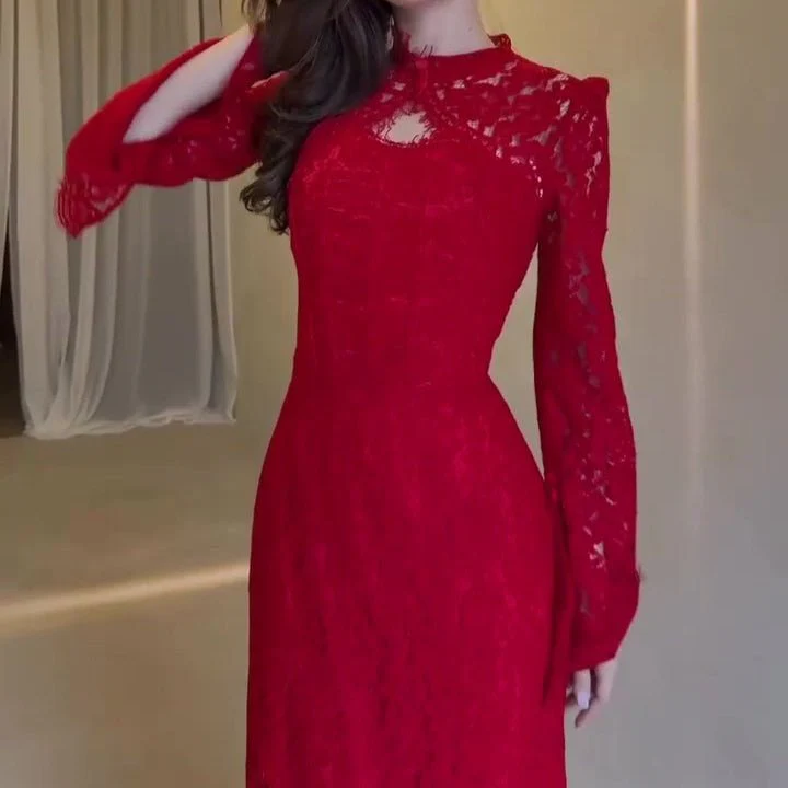 Luxury Lace Dress with Bell Sleeves(MS339) - Image 17