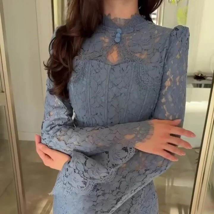 Luxury Lace Dress with Bell Sleeves(MS339) - Image 20