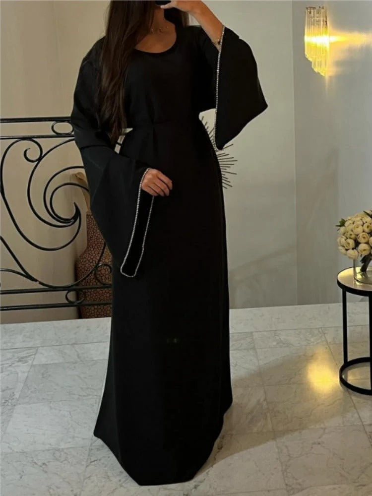 Luxury Loose Cuff Chain Abaya Dress - Modest Long Sleeve Elegant Robe with Silver Detailing(MA278) - Image 7