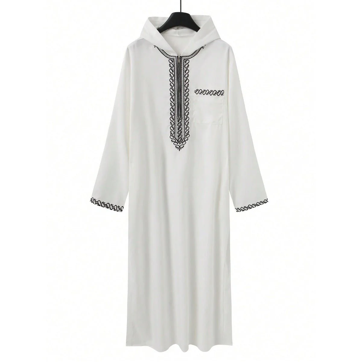 Luxury Loose Fit Hooded Premium Embroidered Men's Thobe Robe with Zipper & Islamic Calligraphy Design (MT024) - Image 13