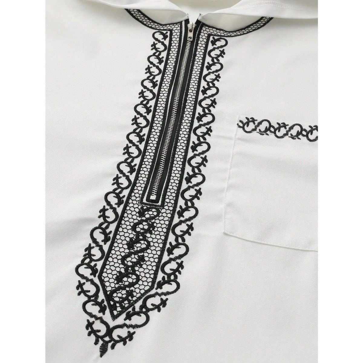 Luxury Loose Fit Hooded Premium Embroidered Men's Thobe Robe with Zipper & Islamic Calligraphy Design (MT024) - Image 14