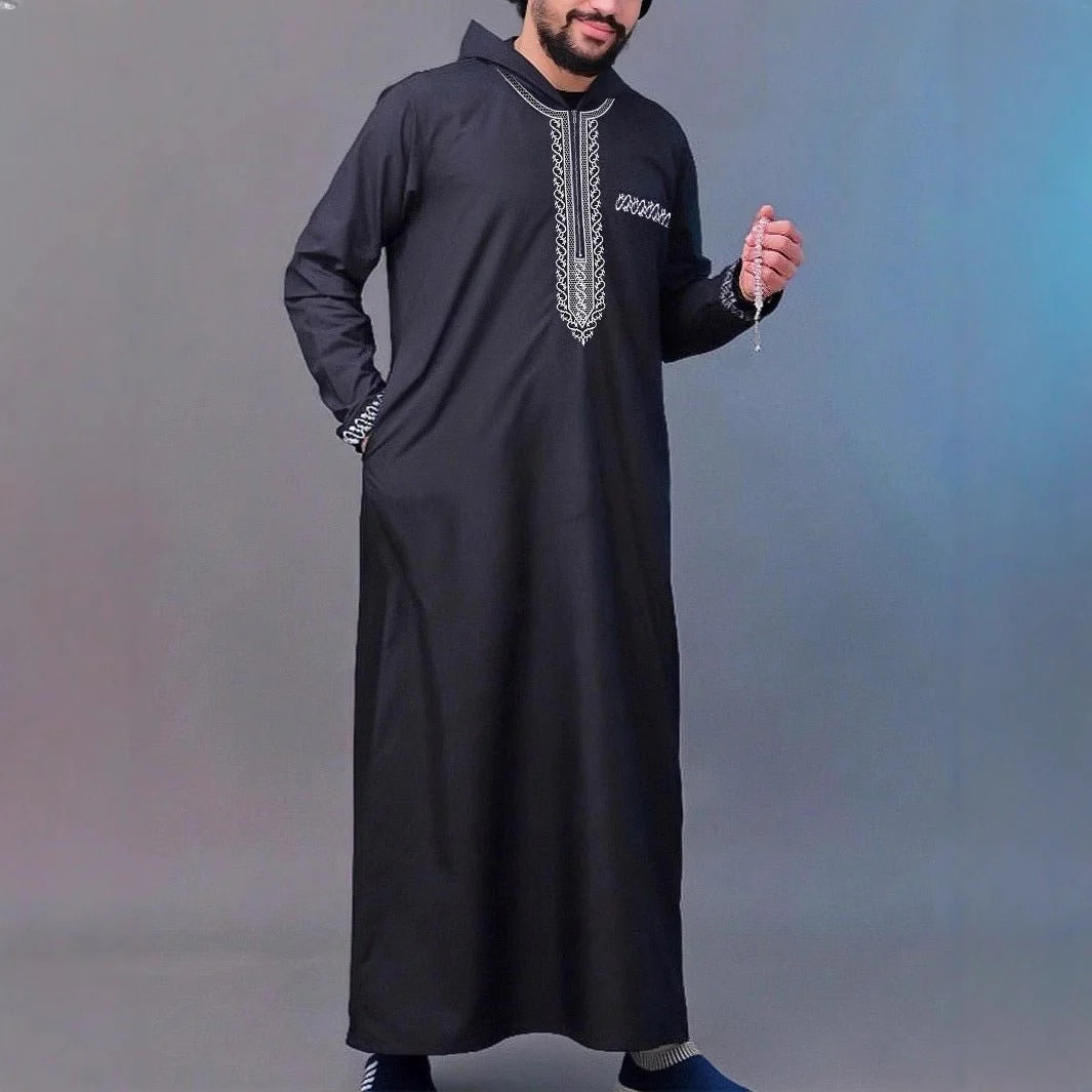 Luxury Loose Fit Hooded Premium Embroidered Men's Thobe Robe with Zipper & Islamic Calligraphy Design (MT024) - Image 17