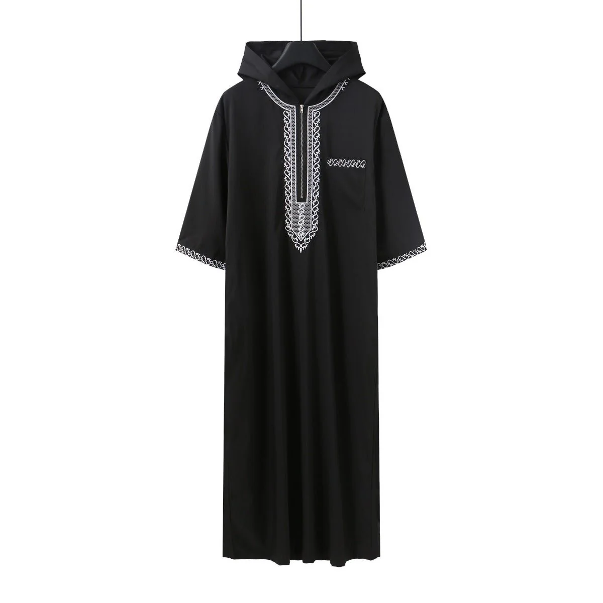 Luxury Loose Fit Hooded Premium Embroidered Men's Thobe Robe with Zipper & Islamic Calligraphy Design (MT024) - Image 3