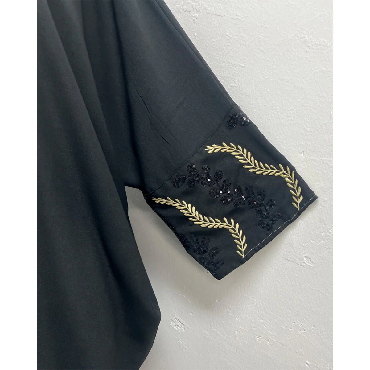 Luxury Muslim Golden Olive Abaya | Black Embroidered & Beaded Robe (MOA180) - Image 6