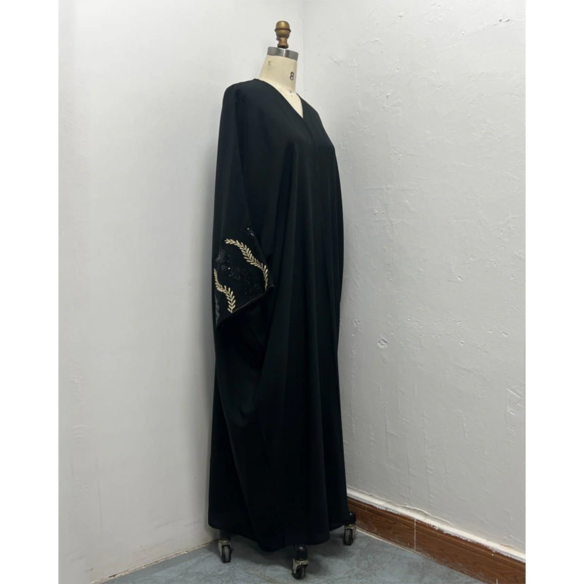 Luxury Muslim Golden Olive Abaya | Black Embroidered & Beaded Robe (MOA180) - Image 7