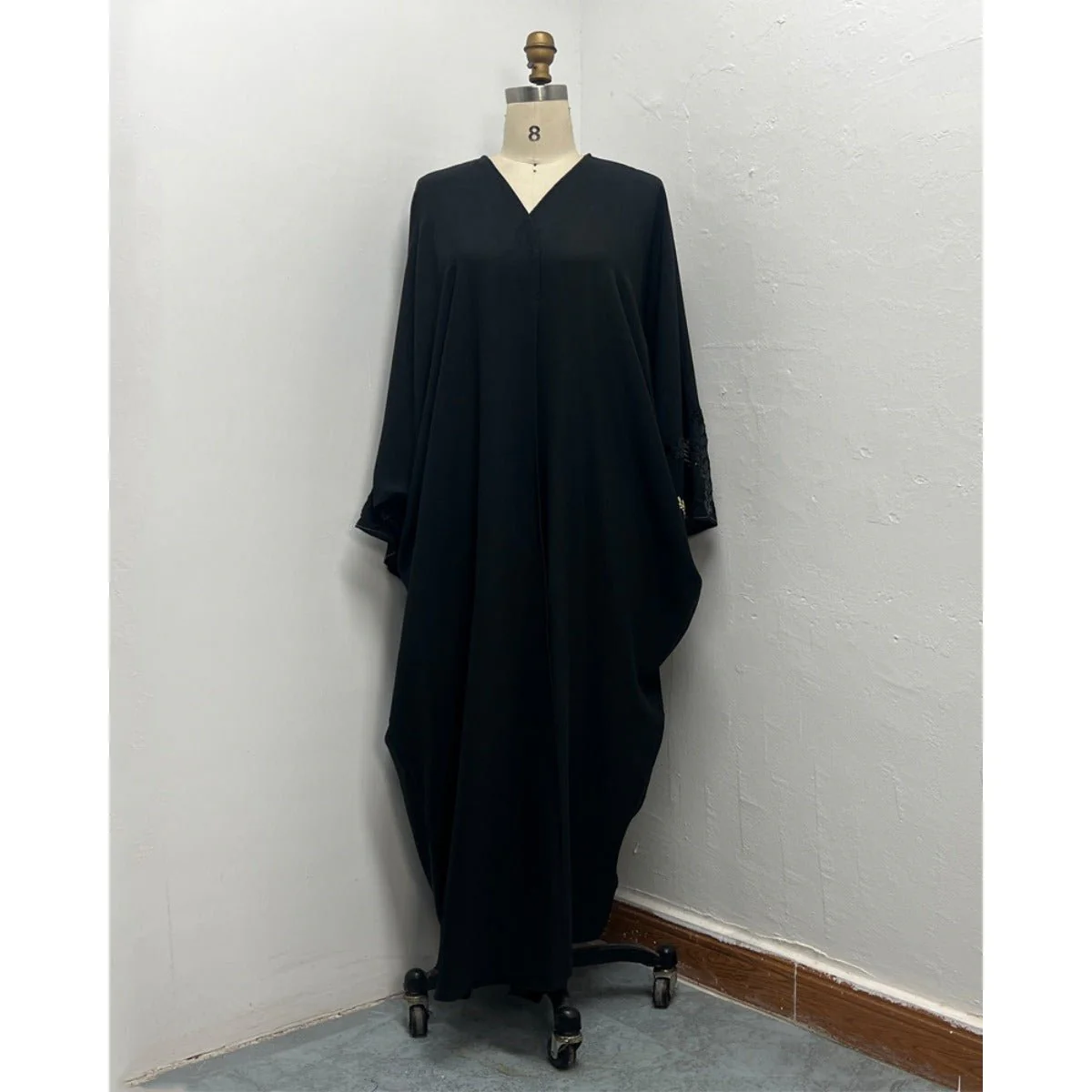 Luxury Muslim Golden Olive Abaya | Black Embroidered & Beaded Robe (MOA180) - Image 8