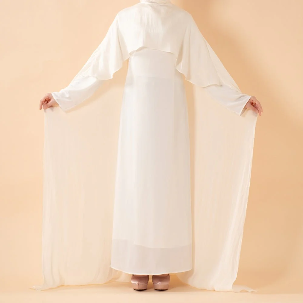 Luxury Organza Cape Abaya | A-Line Maxi Dress with Tie Belt & Sheer Overlay Cape (MA300) - Image 10