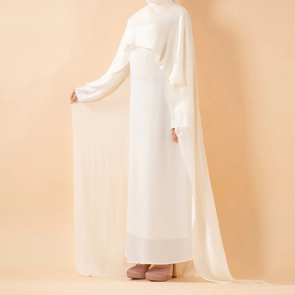 Luxury Organza Cape Abaya | A-Line Maxi Dress with Tie Belt & Sheer Overlay Cape (MA300) - Image 12