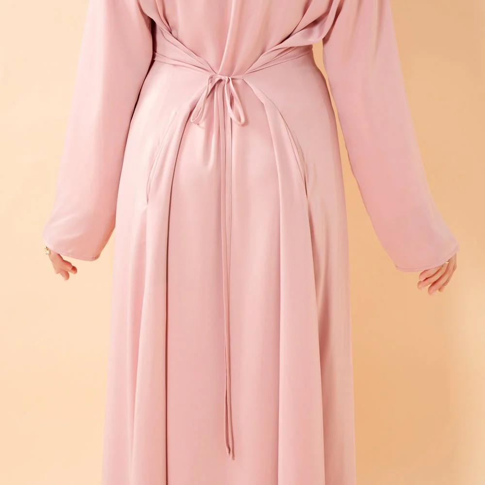 Luxury Organza Cape Abaya | A-Line Maxi Dress with Tie Belt & Sheer Overlay Cape (MA300) - Image 9