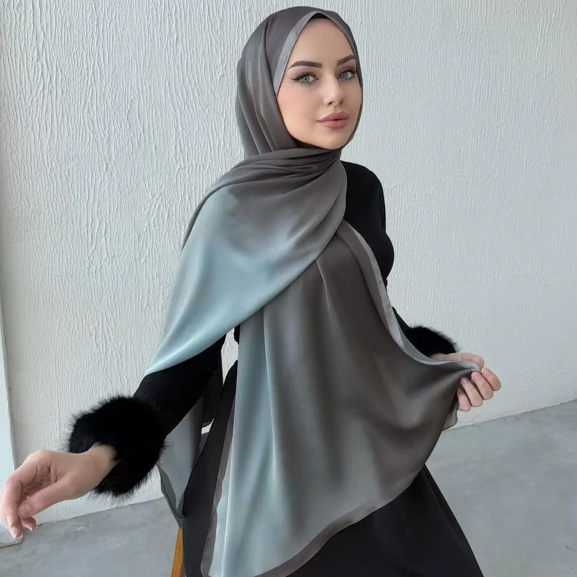 Luxury Premium Pearl Chiffon Gradient Hijab(MH148) - Image 2