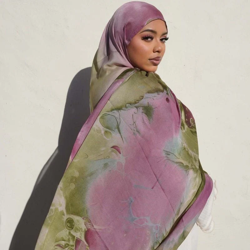 Luxury Premium Silk-Like Printed Hijab Scarf | 180x85cm Large Rectangle Hijab(MH146) - Image 11
