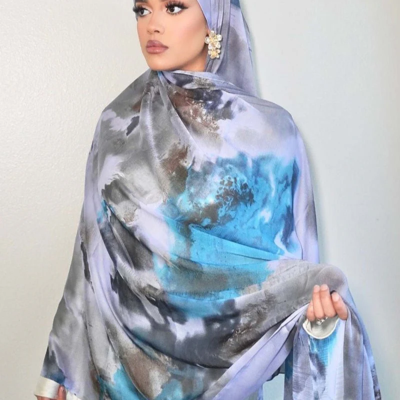 Luxury Premium Silk-Like Printed Hijab Scarf | 180x85cm Large Rectangle Hijab(MH146) - Image 12