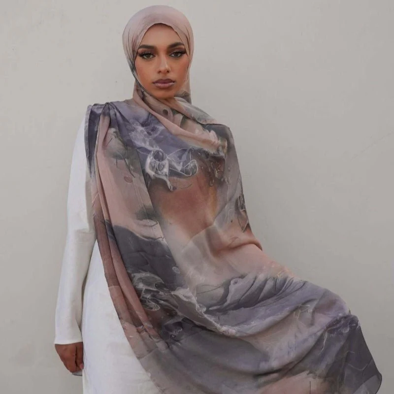 Luxury Premium Silk-Like Printed Hijab Scarf | 180x85cm Large Rectangle Hijab(MH146) - Image 13