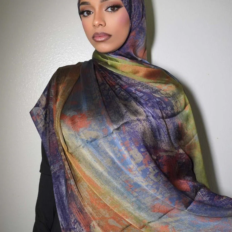 Luxury Premium Silk-Like Printed Hijab Scarf | 180x85cm Large Rectangle Hijab(MH146) - Image 14