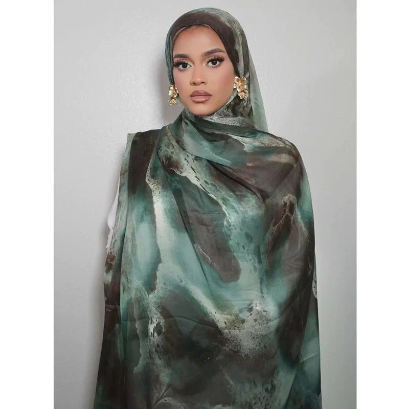 Luxury Premium Silk-Like Printed Hijab Scarf | 180x85cm Large Rectangle Hijab(MH146) - Image 2
