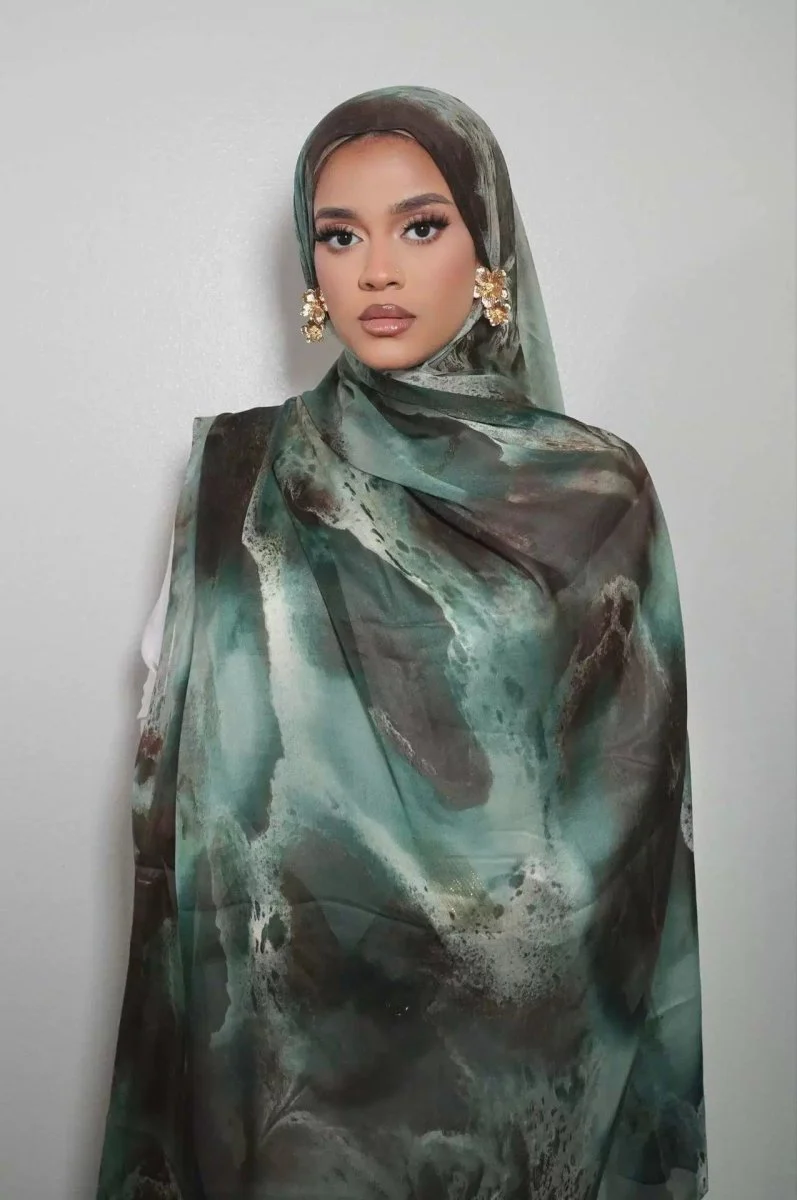 Luxury Premium Silk-Like Printed Hijab Scarf | 180x85cm Large Rectangle Hijab(MH146) - Image 20