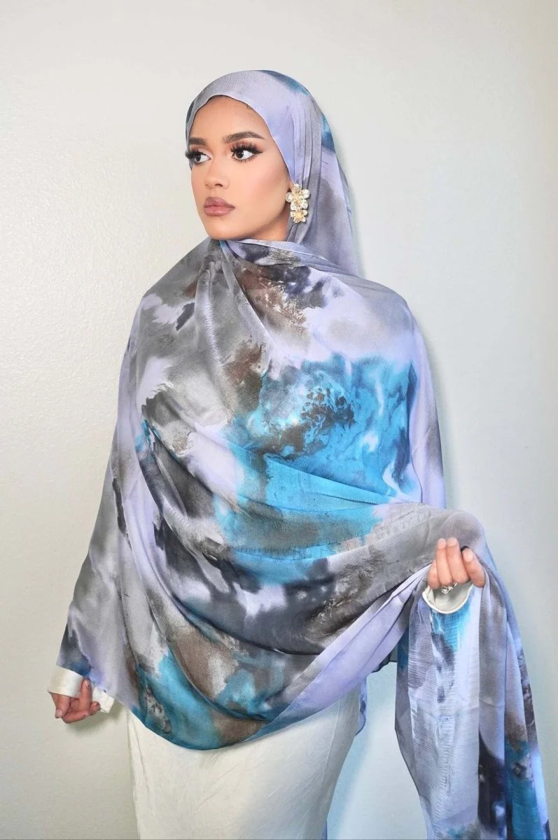 Luxury Premium Silk-Like Printed Hijab Scarf | 180x85cm Large Rectangle Hijab(MH146) - Image 25